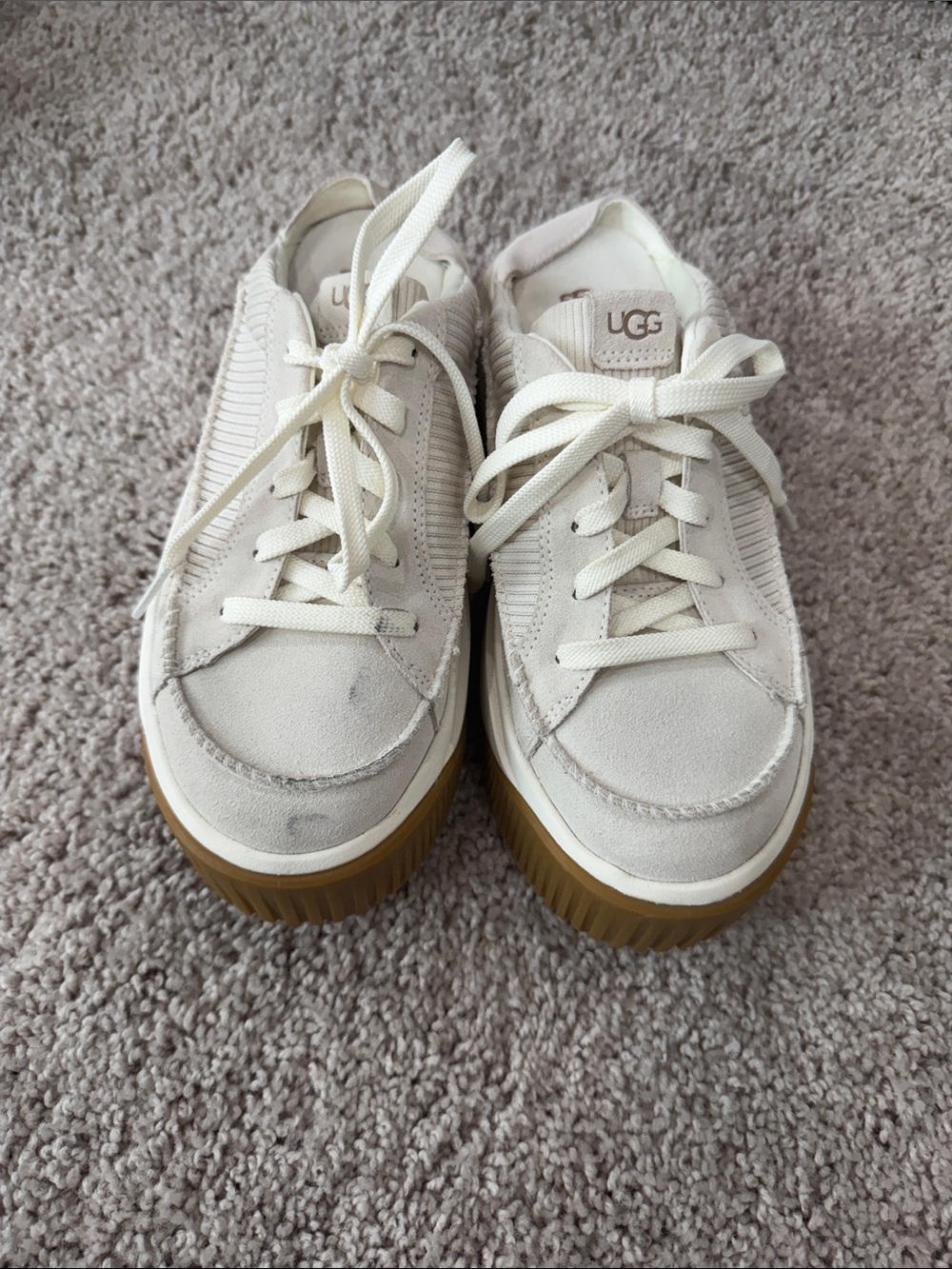 UGG Kids Lace-Up Sneakers in Cream with Gum Sole